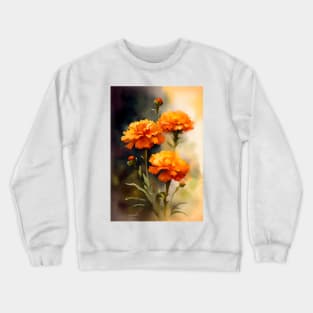 Beauitful Orange Marigolds Watercolor Design Crewneck Sweatshirt